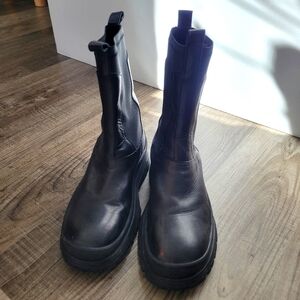 Black Leather Chunky Boots